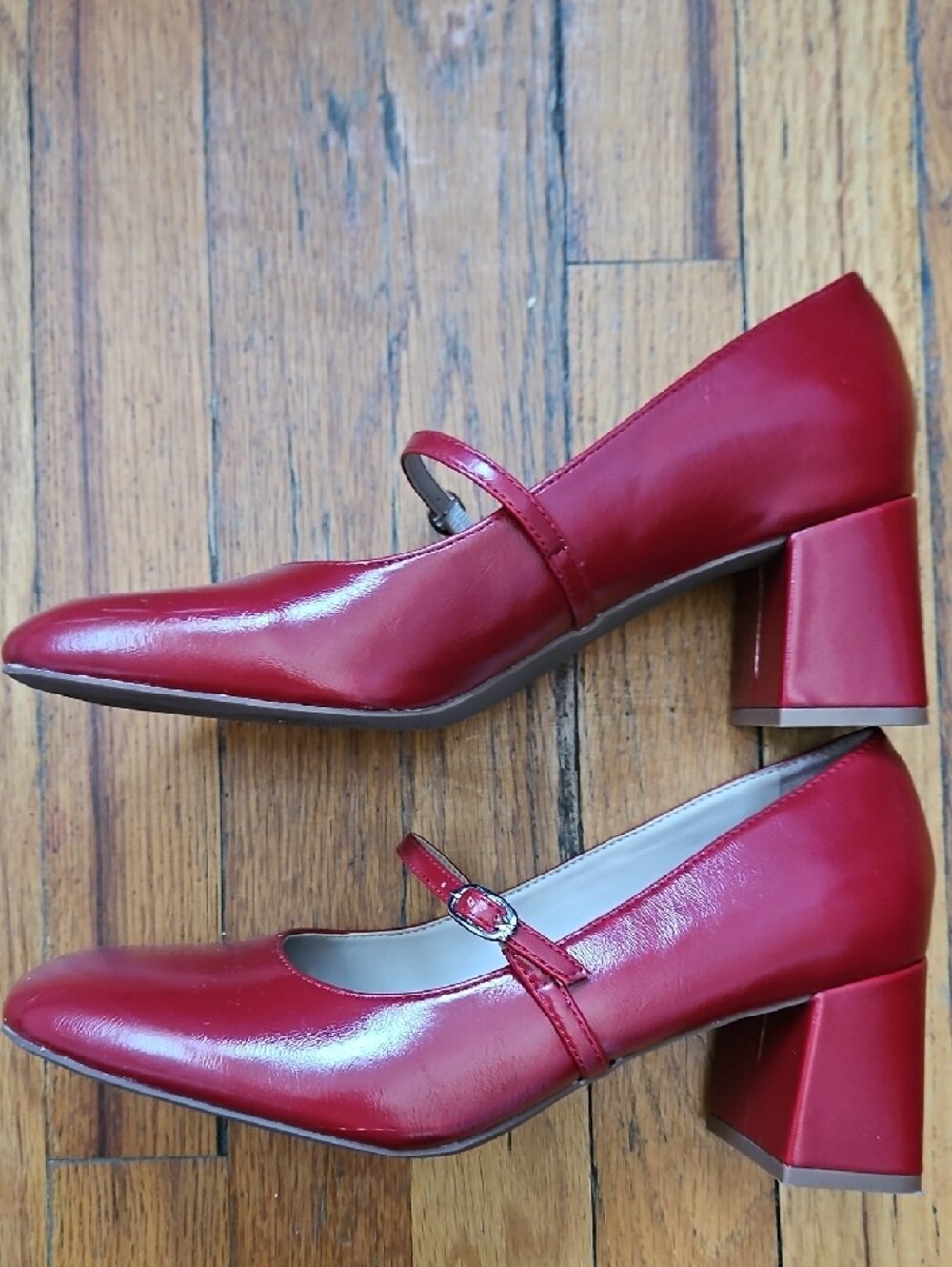 Naturalizer Red Mary Jane Block Heels with Ankle Strap - Picture 6 of 16